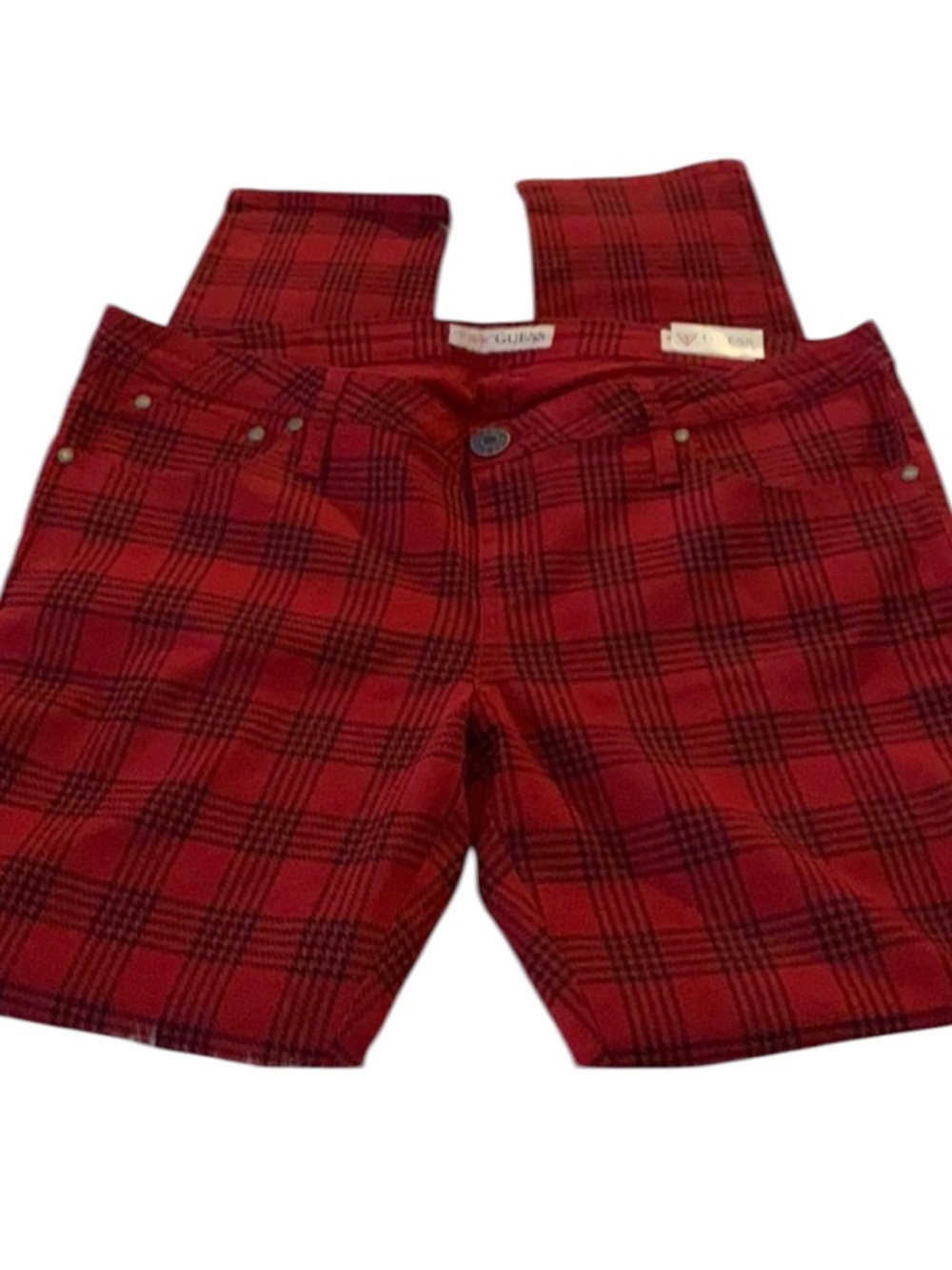(34)Red Black Plaid Low Rise Super Skinny Jeans
